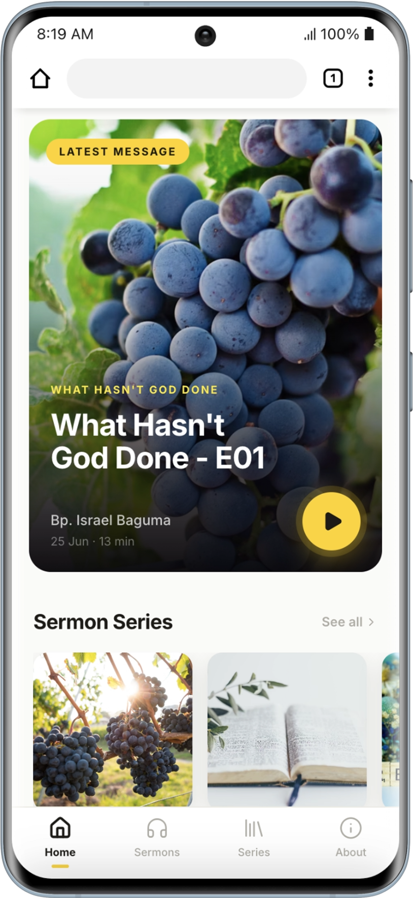 FHC Sermons on Samsung Galaxy S20, sermon player with lock-screen controls